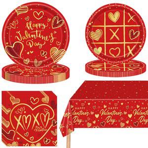 41피스 발렌타인 데이 파티 일회용 결혼식 식기 기념일 하트 약혼 냅킨 접시 러블리 용품 레드 세트 식탁보 종이