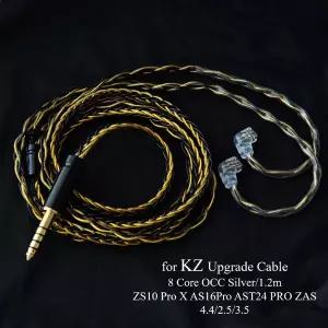 KZ ZS10 Pro X/AS16Pro/AST24 PRO용 8 코어 교체 케이블 - 인라인 마이크가 포함된 4.4mm 밸런스드 OCC 업
