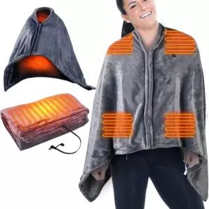 킨웜스 전기 온열 담요 59 x 31 인치 USB 폰초 숄 랩 던지기 지퍼 홈 오피스 소파/그레이