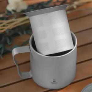 캠핑용 이중컵 티타늄 휴대용 물컵 필터망 내열 티컵 야외 머그컵 낚시