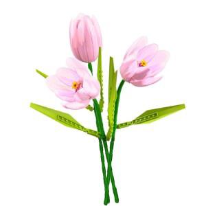 FAMIREDO 성인용 튤립 선물 만들기 꽃다발 식물 데코용 블록 빌딩 미니 조화 컬렉션 세트 키트 벽돌 핑크