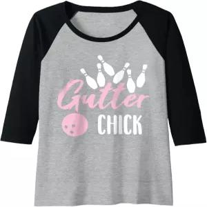 여성 구터 병아리 재미있는 볼링 소녀 볼링화 라글란 야구 티
