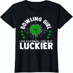 럭키 볼링 걸 세인트 패트릭스 데이 여성 볼링화 볼 티셔츠