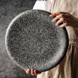 모던 블랙 돌 그릇 스테이크 원형 양식 무늬 두꺼운