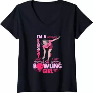 여성 고급스러운 패시 볼링 걸 프로페셔널 볼링화 브이넥 티셔츠