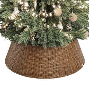 ELYKEN 83 8CM 33인치 크리스마스 트리 나무 고리버들 커버 베이스 인공 나무용 칼라 데코용 코드 컷아웃 소박한 수제 6피스 농가 플라스틱 스커트