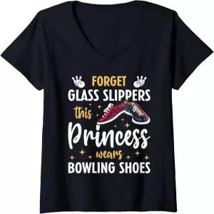 여성 여성용 재미있는 볼링 디자인 볼링화 볼러 브이넥 티셔츠