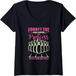 볼링화 여자 팀 리그 V넥 티셔츠를 입은 공주 여성들