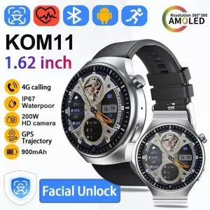 호환  KOM11 4G 셀룰러 버전 스마트워치 1.62인치 아몰레드 대형 화면 안드로이드 스마트워치 카메라 심카