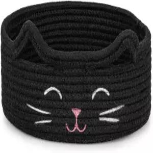 ZLG 블랙 고양이 보관함 바구니 장난감 S 테이블 정리용 얕은 통 욕실 수건 빈 선물함 9.8 x 4 인치