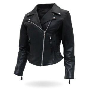 HOT LEATHERS JKL1009 여성용 오토바이 재킷 블랙 라지 가죽 브레이드