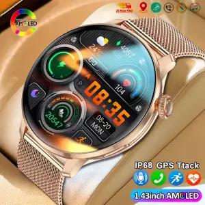 호환  뉴 워치 4 스마트워치 AMOLED 다이얼 시계 BT 통화 IP68 방수 GPS 스포츠 여성용 스마트워치 IOS