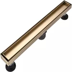 AVSIILE 선형 샤워 바닥 배수구 브러시드 골드 24인치 304 스테인리스 스틸 욕실 키트 리버서블 타일 인