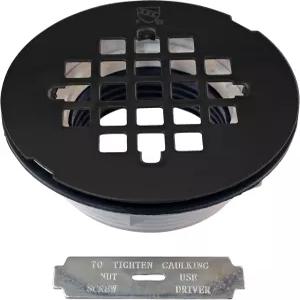 웨스트브라스 A206P-62 2인치 노코크 PVC 압축 샤워 배수구 4-1/4인치 원형 그리드 커버 매트 블랙