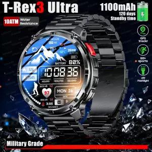 호환   T-Rex3 울트라 1100mAh 배터리 스마트 시계 GPS 트랙 나침반 5ATM 방수 스포츠 트래커 남성용 야외