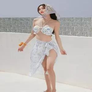 수피 여사친 비치 프렌치수영복 바캉스룩 스리피스 쁘띠 하이웨스트 온천 바캉스 브라탑 홀터넥 비치웨어 J