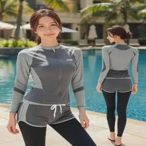 수피 여성용 남자 스포츠 바캉스룩 온천 비치웨어 비키니 수영복 긴팔 슬림핏 래시가드 세트 커플 JEN1