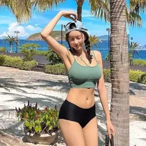 수피 여성 끈 브라탑 바캉스룩 삼각 스포츠 수영복 분리 원천 비치웨어 JEN1