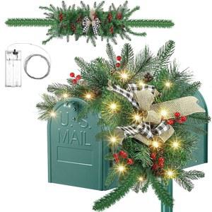 LILIFUL 139 2CM 55인치 크리스마스 우편함 무늬 장식품 블랙 베리 화이트 조명 실내 체크 실외 클러스터 보우 라이트 장식용 장식 벽난로 솔방울