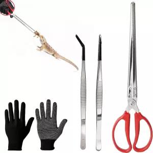 KEPYDRMTF 먹이 집게 뱀을 위한 파충류 도마뱀 장갑 및 검은색 고무 팁이 있는 3PCS 스테인리스 스틸 핀셋