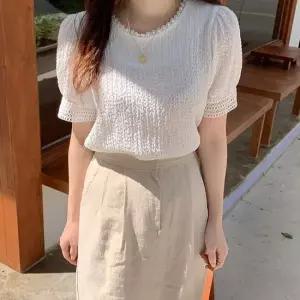 비욘드라이프J CKK 샤틴 화이트 블라우스