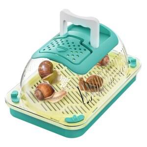 달팽이 테라리움 번식 상자, 직사각형 서식지 탱크 키트, 배스킹 플랫폼과 손잡이가 있는 아크릴 테라리움, 투명한 먹이 360도 관찰(파란색)