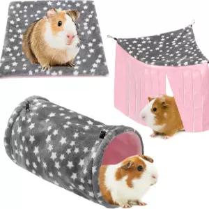 JVVGPGET 기니피그 아지트 3팩 소프트 플리스 소형 동물 터널 튜브 매트 코너 케이지 액세서리 토끼 페럿