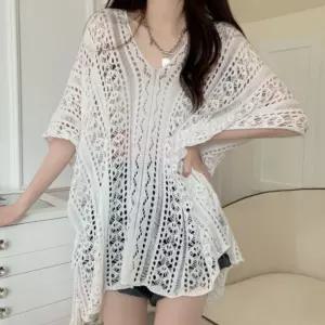 썸머 데일리 여성 브이넥 펀칭 니트 비치 커버업 MeL2+5RSt