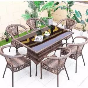 정사각 6인용식탁 라탄테이블 의자 야외 탑 세트
