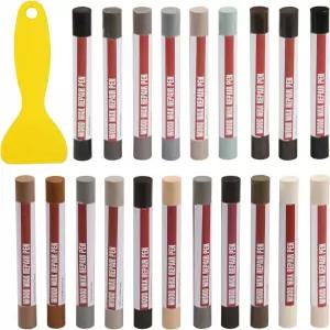 우드 필러 스틱 긁힘 금 구멍 수리를 위한 스크래퍼 포함 20가지 색상 목재 수리 왁스 크레용 캐비닛 바닥