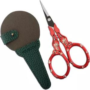 YUGUOM 앤티크 자수 가위 케이스 재봉 공예용 바늘 크로스 스티치 크로셰 실 디테일 실밥 빈티지 골든 레드