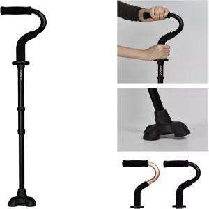 패미카 스탠드 바이 마이 워킹 지팡이 부드러운 쿠션 손잡이로 조절 가능 휴대용 경량 접이식 추가 스탠딩