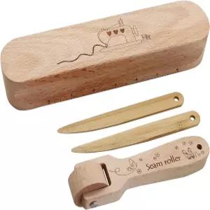 Fbshicung 심 롤러 비치 우드 테일러 클래퍼 평탄화 도구 및 퀼팅 바느질 인쇄 벽지용 포인트 튜너