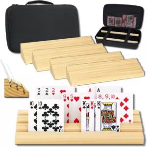 DEZS 게임즈 추가 케이스가 포함된 카드 플레이용 4X 홀더 - 11인치 길이 유지 소나무 목재의 넓고