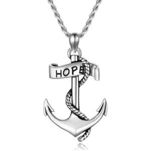 11398232 남자 목걸이 심플 캐주얼 패션 앵커 925 스털링 실버 네이비 펜던트 로프 주얼리 남성 여성을 위