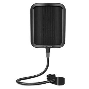 Aokeo 메탈 팝 필터, 하이퍼엑스 쿼드캐스트, 블루 예티 및 기타 마이크용 메시 레이어 마이크 윈드스크린, 유연한 360 구스넥 클립 안정화 암을 갖춘 쉴드