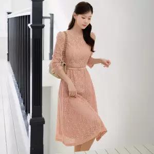 시크라인 ~XXL까지 에이덴 플라워 레이스 벨트 플레어 원피스 봄 가을 하객룩 오피스룩 모임룩 격식룩 빅사