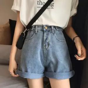 롤업 여성 청바지 반바지 와이드 데님 반바지 핫팬츠 팬츠