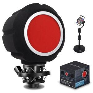 마이크 아이솔레이션 쉴드 및 듀얼 팝 필터, 스트리밍, 팟캐스트 보컬 녹음을 위한 조절 가능한 휴대폰 홀더가 있는 휴대용 폼 음향 소음 감소 윈드 쉴드, 대부분의 마이크와 호환 가능