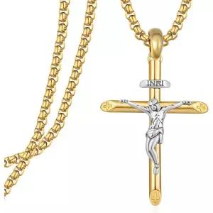 11396590 남자 목걸이 가벼운 심플 패션 남성용 골드 십자가 - 925 스털링 실버 예수 펜던트 22+2 인치 스