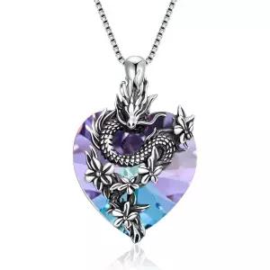 11396551 남자 목걸이 가벼운 패션 캐주얼 프로에스 드래곤 925 스털링 실버 하트 크리스탈 전복 펜던트 항