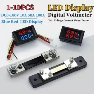 검침기 검전기 1-10개 미니 디지털 전압계 전류계 DC0-100V 50A 100A 패널 앰프 볼트 전압 전류 측정기 테