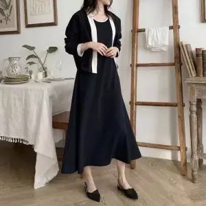 [샵앤] 여성 배색 포인트 민소매 원피스 가디건 세트 LL-WSET-5152