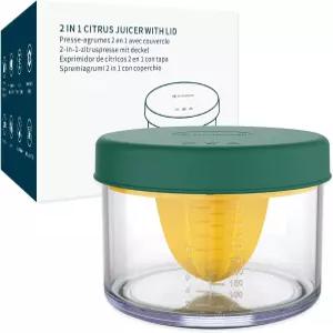 위생적인 보관을 위한 뚜껑이 있는 2 in 1 레몬 오렌지 시트러스 착즙기 16OZ 계량컵이 내장된 수동 손