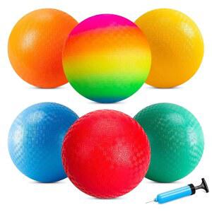 EVERICH TOY 플레이그라운드 볼 킥볼, 6개 또는 12팩 21.6cm(8.5인치) 피지볼 바운시 성인 실외 실내용, 4개의 스퀘어 스포츠 학교 마당 게임, 남아 여아용 3-5 5-8 8-12세 펌프 포함