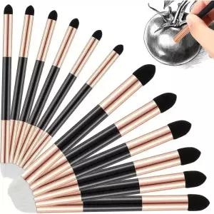 부채붓 면 스펀지 브러쉬 세트 - 26개 양방향 세척 스케치 닦음 디테일 섀도우 하이라이트용 아트 블렌더