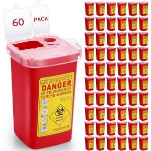 누오고 60개 1쿼터 플립탑 샤프 용기 폐기 여행용 타투샵 휴대용 사무실 작은 이발소 가정 쓰레기통