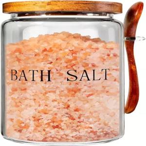 BKYFPQ 74온스 유리 목욕 소금 병 욕실 정리함 및 보관용 나무 뚜껑과 스쿱이 있는 용기 홈 데코 여성용