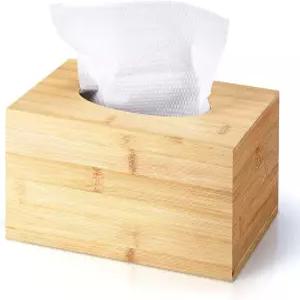 직사각형 티슈 박스 커버 대나무 슬라이드 아웃 바닥 장식 큐브 얼굴 티슈가 있는 욕실 침실 식탁 사무실