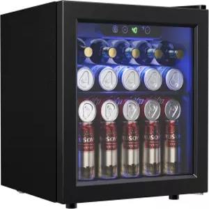 글리 48 캔 음료 냉장고 쿨러 선반 조절이 가능한 미니 유리문 가정용/사무실/돔/바용 블루 LED가 장착된